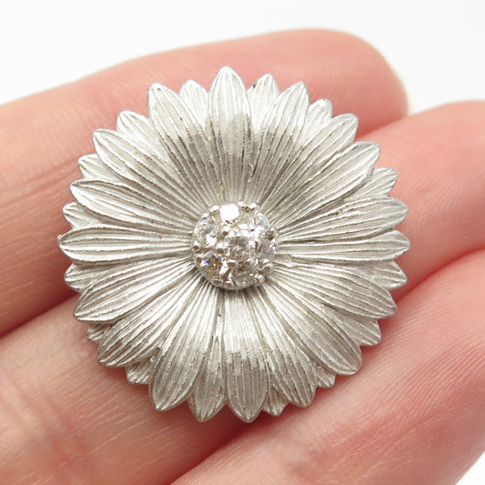 925 Sterling Silver C Z Sunflower Slide Pendant