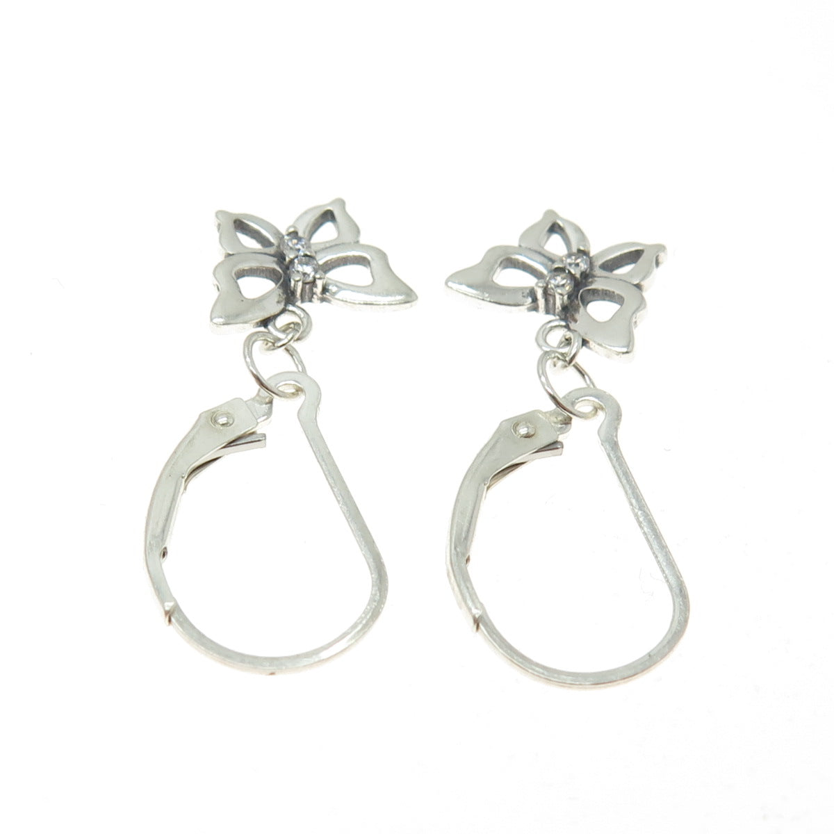 925 Sterling Silver Round-Cut C Z Butterfly Dangle Earrings