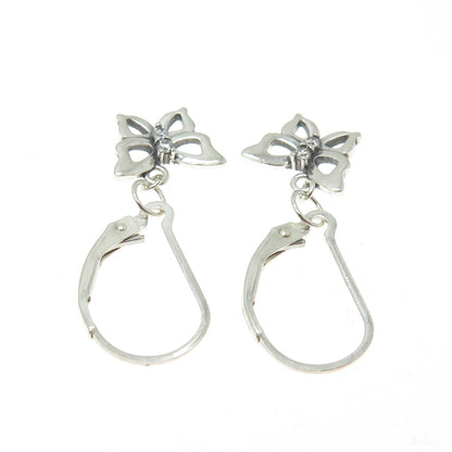 925 Sterling Silver Round-Cut C Z Butterfly Dangle Earrings