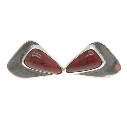 BUD COLIN 925 Sterling Silver Vintage Mahogany Obsidian Gem Screw Back Earrings