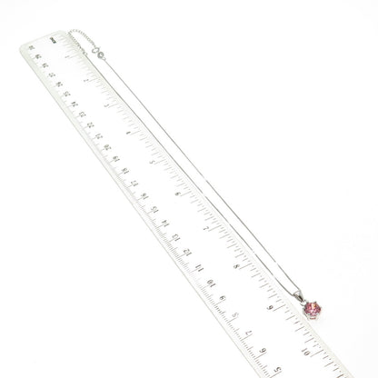 925 Sterling Silver Swarovski Pink-Crystal Box Chain Necklace 16-18"