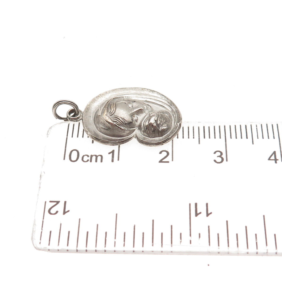 925 Sterling Silver Antique Art Deco St. Mary Jesus Religious Mini Charm Pendant