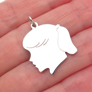 CACO 925 Sterling Silver Vintage Girl's Profile Tag Charm Pendant