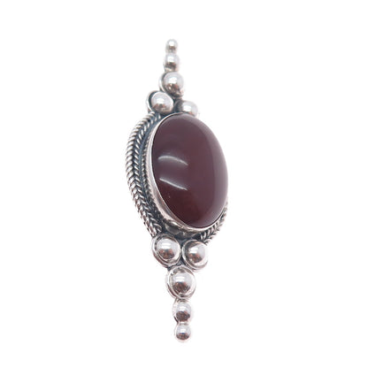 925 Sterling Silver Vintage Real Carnelian Beaded Oxidized Pin Brooch