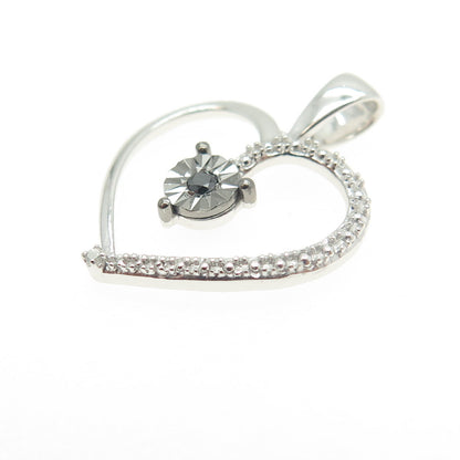 HAN 925 Sterling Silver Real Round-Cut White & Black Diamond Heart Pendant