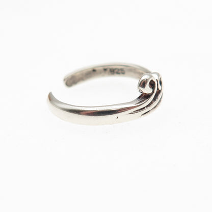 925 Sterling Silver Vintage Wave Oxidized Adjustable Ring Size 2.75