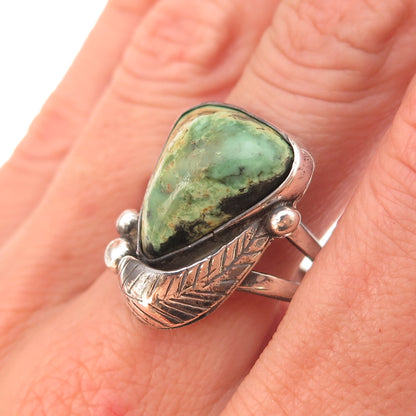 Old Pawn 925 Sterling Silver Vintage Royston Turquoise Feather Ring Size 12.5