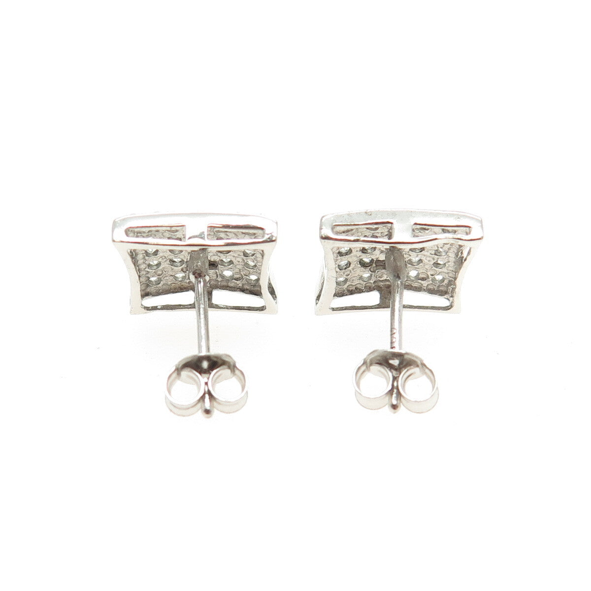925 Sterling Silver Round-Cut C Z Princess Square Stud Earrings