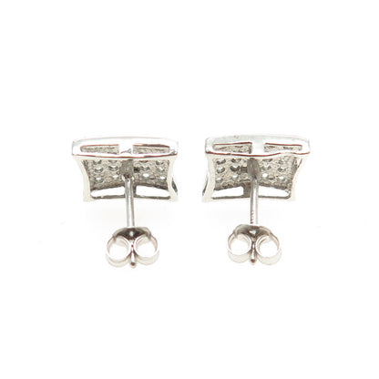 925 Sterling Silver Round-Cut C Z Princess Square Stud Earrings