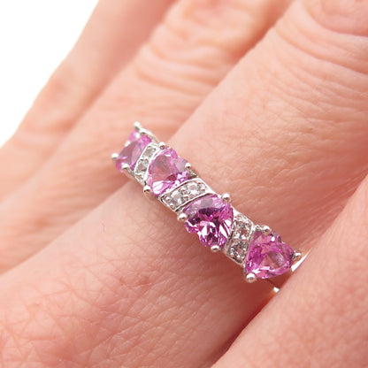 Michelle Albala 925 Sterling Silver Real White & Pink Topaz Heart Ring Size 6.25