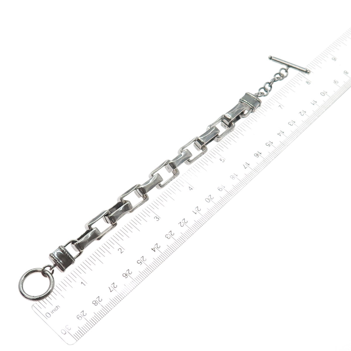 925 Sterling Silver Vintage Open Box Link Oxidized Bracelet 6.75"