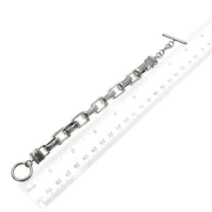 925 Sterling Silver Vintage Open Box Link Oxidized Bracelet 6.75"