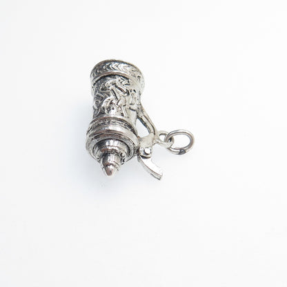 925 Sterling Silver Vintage Beer Stein Oxidized Locket 3D Charm Pendant