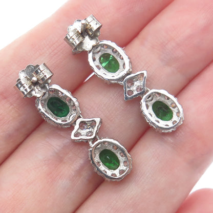 925 Sterling Silver Oval-Cut Green & Round-Cut White C Z Dangle Earrings