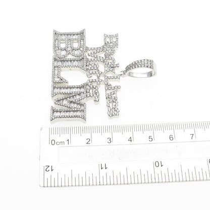 925 Sterling Silver Round & Emerald-Cut C Z Black Lives Matter Pendant