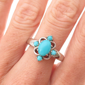 925 Sterling Silver Real Sleeping Beauty Turquoise Floral Ring Size 8