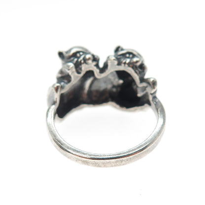 KABANA 925 Sterling Silver Vintage Kitty Cat Oxidized Ring Size 8