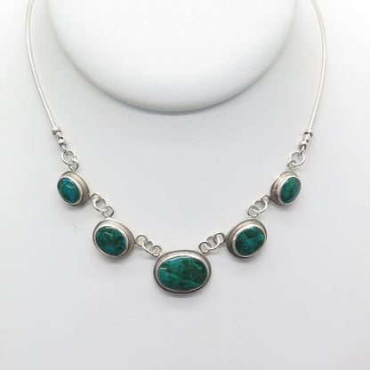 925 Sterling Silver Vintage Real Cabochon Azurite Snake Chain Necklace 16"