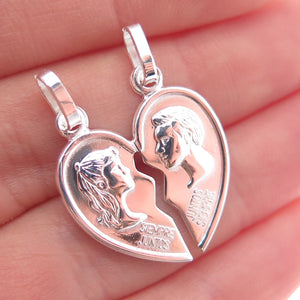 925 Sterling Silver Italy Always Together Broken Heart Charm Pendant
