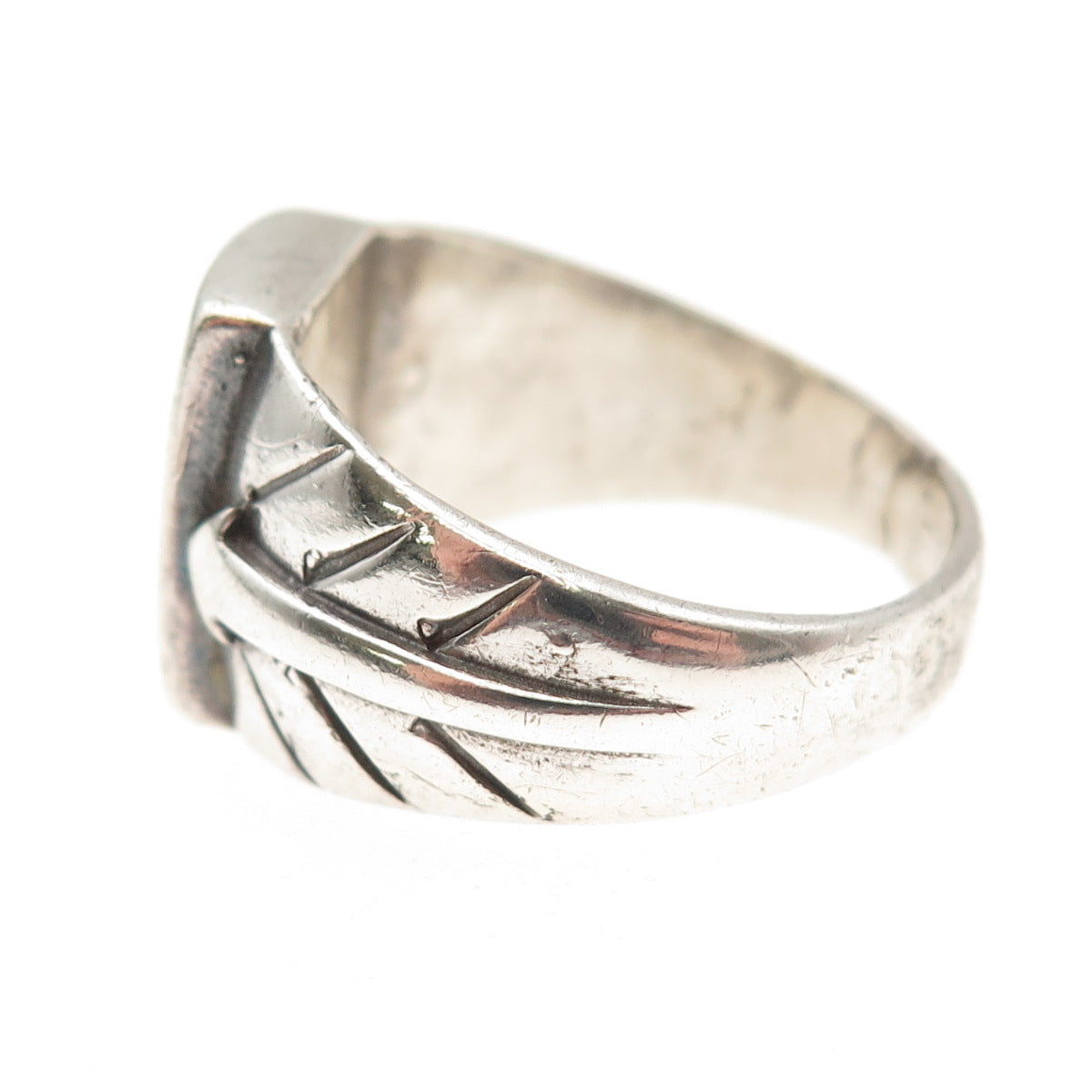 Old Pawn Sterling Silver Vintage Southwestern Turquoise Arrow Ring Size 11.75