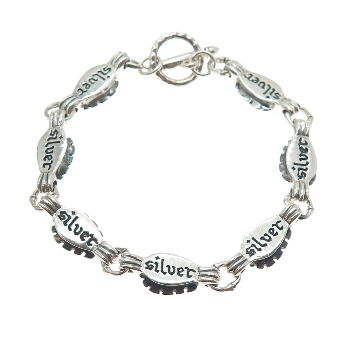 925 Sterling Silver Vintage Fleur de Lis Link Oxidized Bracelet 7.75"