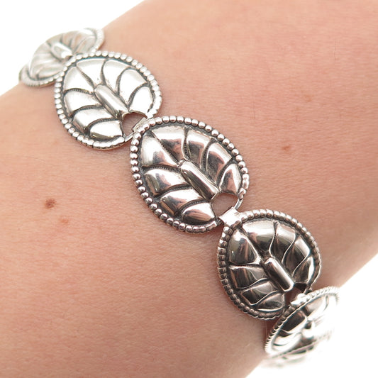 BEAU 925 Sterling Silver Antique Art Deco Floral Leaf Oxidized Bracelet 7.5"
