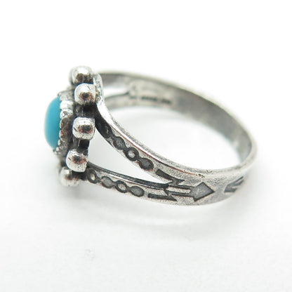 Old Pawn 925 Sterling Silver Vintage Southwestern Turquoise Tribal Ring Size 5.5