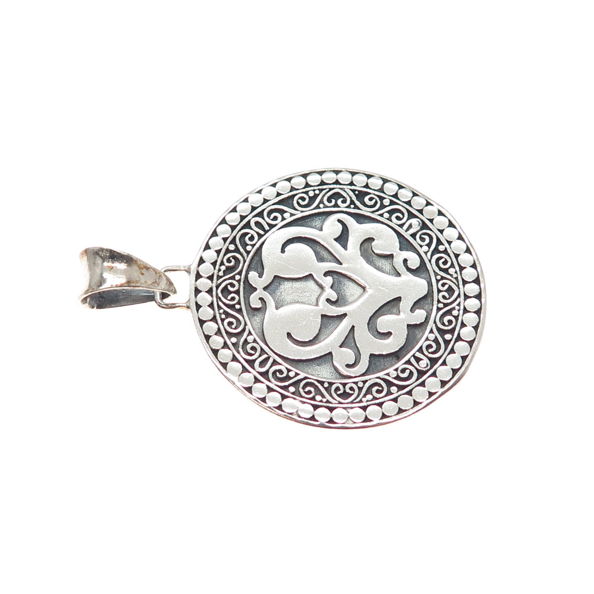 925 Sterling Silver Vintage Floral Dotted Charm Pendant