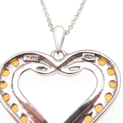 925 Sterling Silver Vintage Real Yellow Topaz Heart Cable Chain Necklace 18"