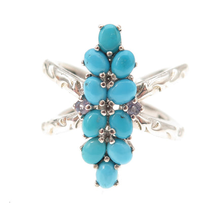Chuck Clemency 925 Sterling Real Turquoise & Tanzanite Crisscross Ring Size 8.25