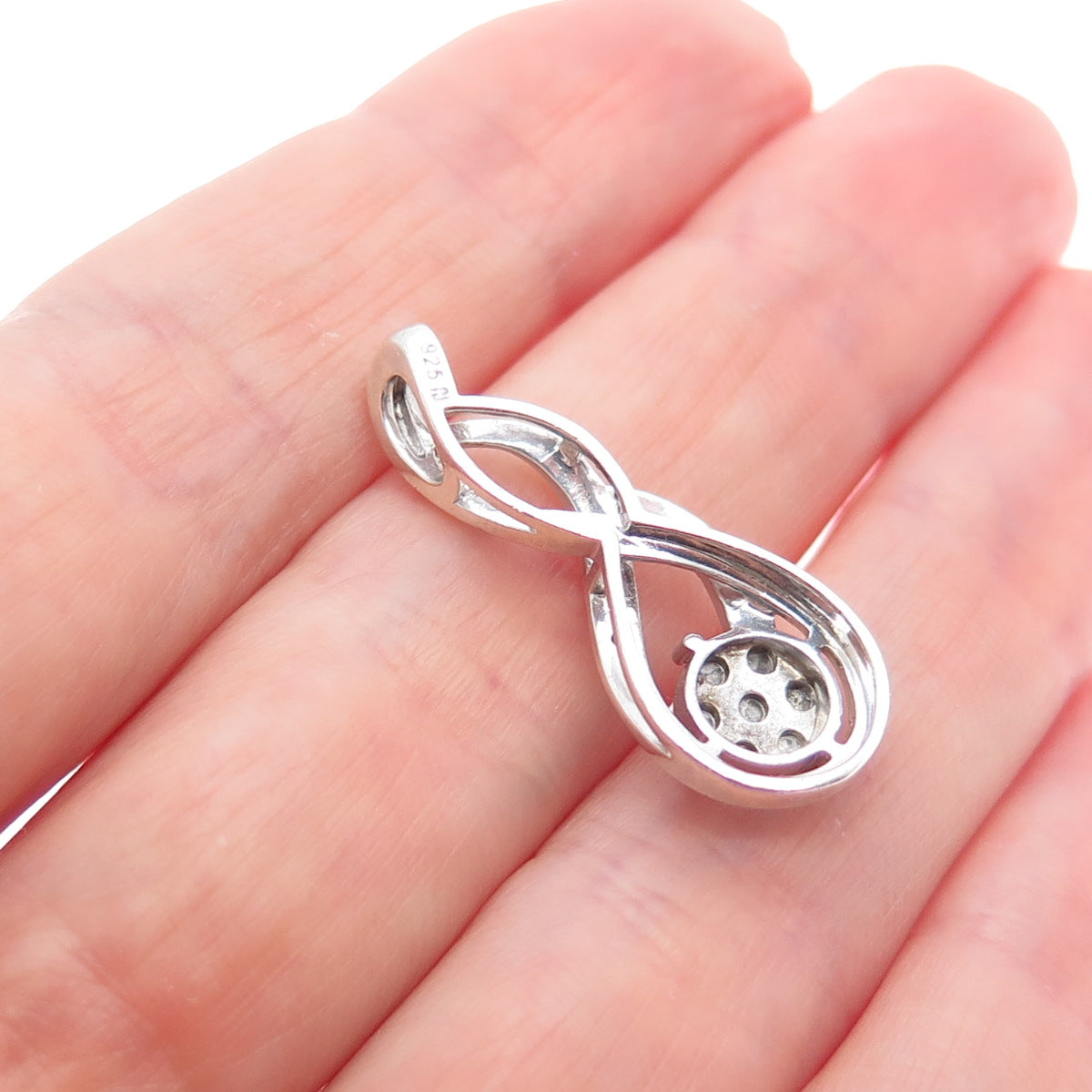 925 Sterling Silver Real Round-Cut Diamond Twisted Charm Pendant