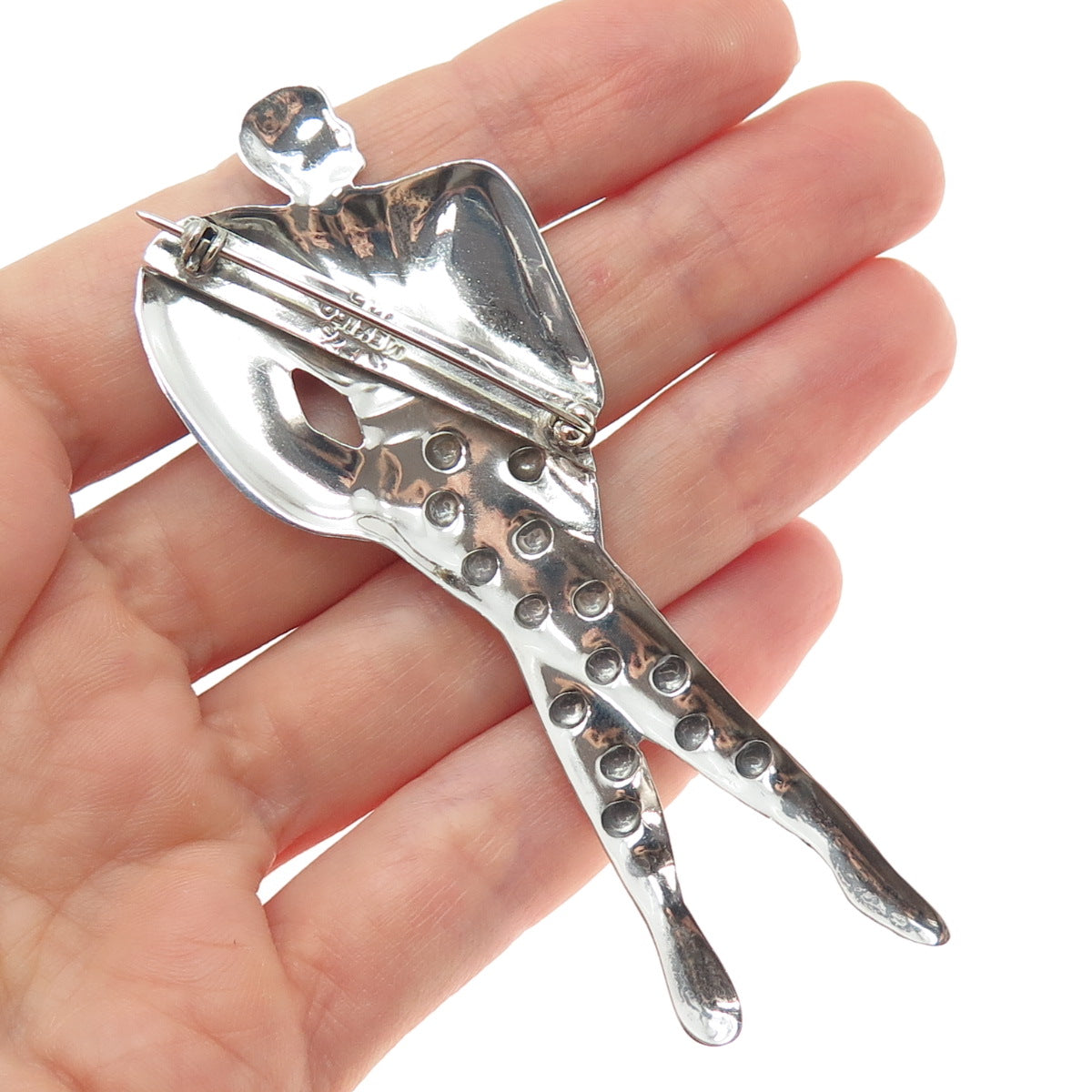 925 Sterling Silver Vintage Mexico Modernist Model Woman Pin Brooch