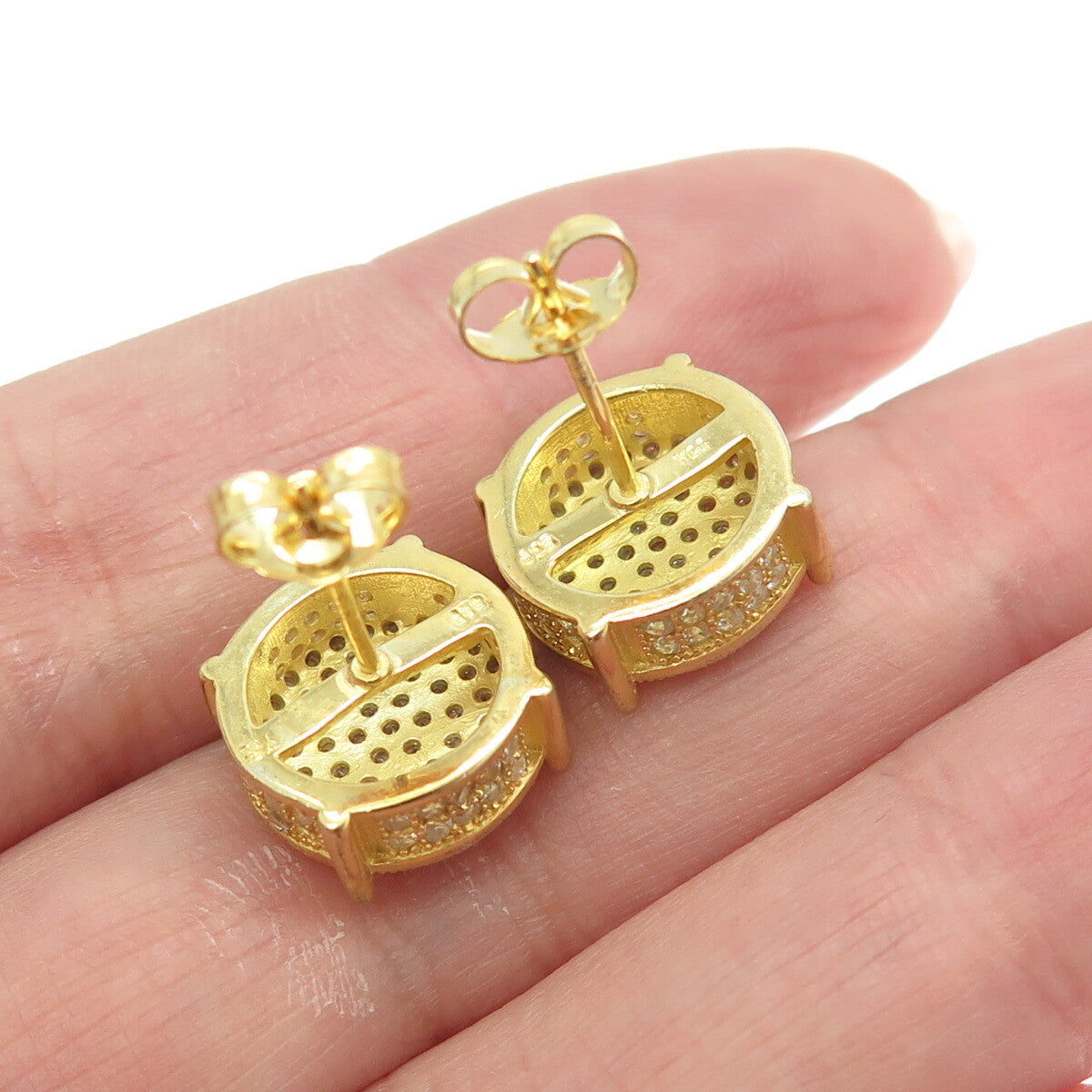 925 Sterling Silver Gold Plated Round-Cut C Z Disc Stud Earrings