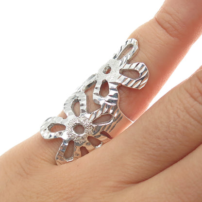 925 Sterling Silver Vintage Mexico Flower Blossom Bypass Ring Size 5.75