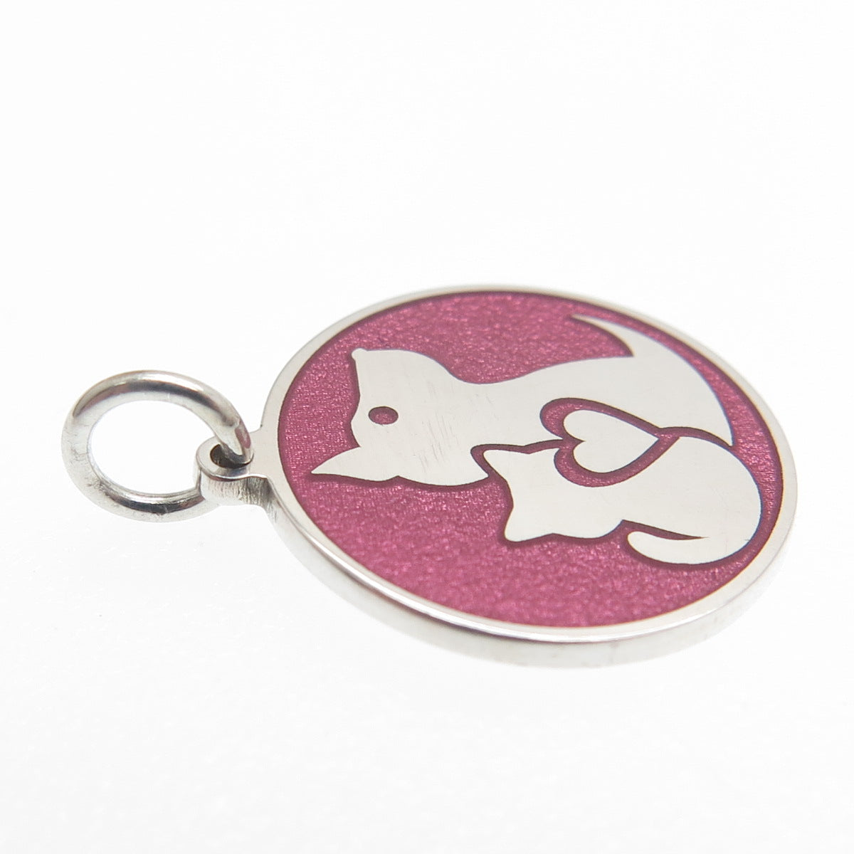 925 Sterling Silver Purple Enamel Cat & Dog Friendship Minimalist Charm Pendant