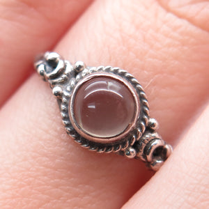 925 Sterling Silver Vintage Clear Glass Oxidized Ring Size 7.5