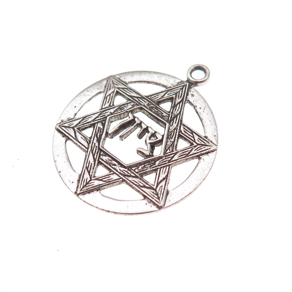 925 Sterling Silver Vintage Star of David Chai Judaica Oxidized Charm Pendant