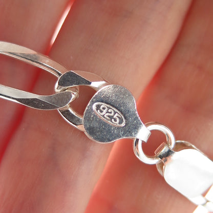 925 Sterling Silver Vintage Italy Figaro Link Bracelet 8.75"