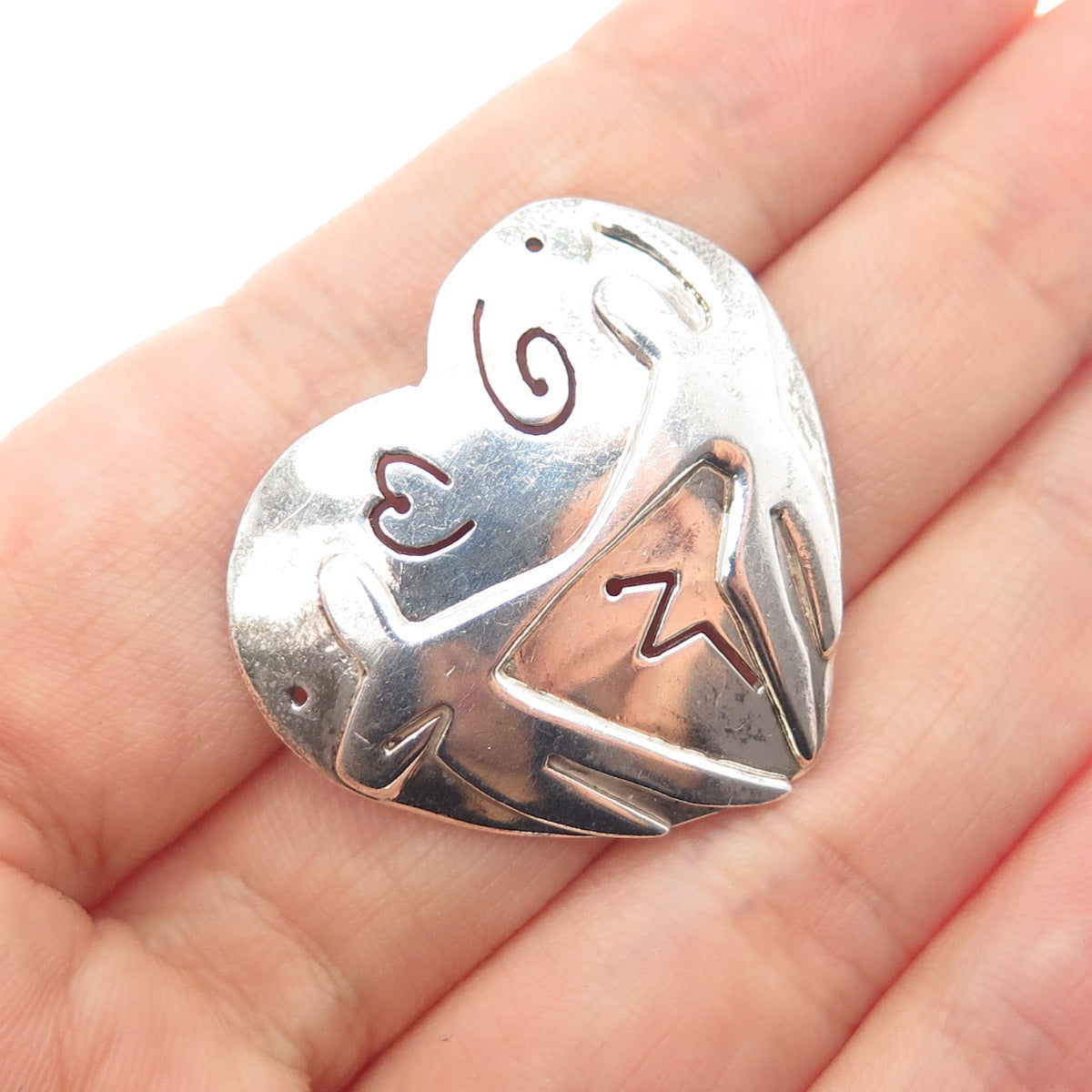 FAR FETCHED 925 Sterling Silver Vintage Modernist Star Heart Pin Brooch