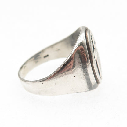 925 Sterling Silver Vintage Cross Oxidized Signet Ring Size 11.5