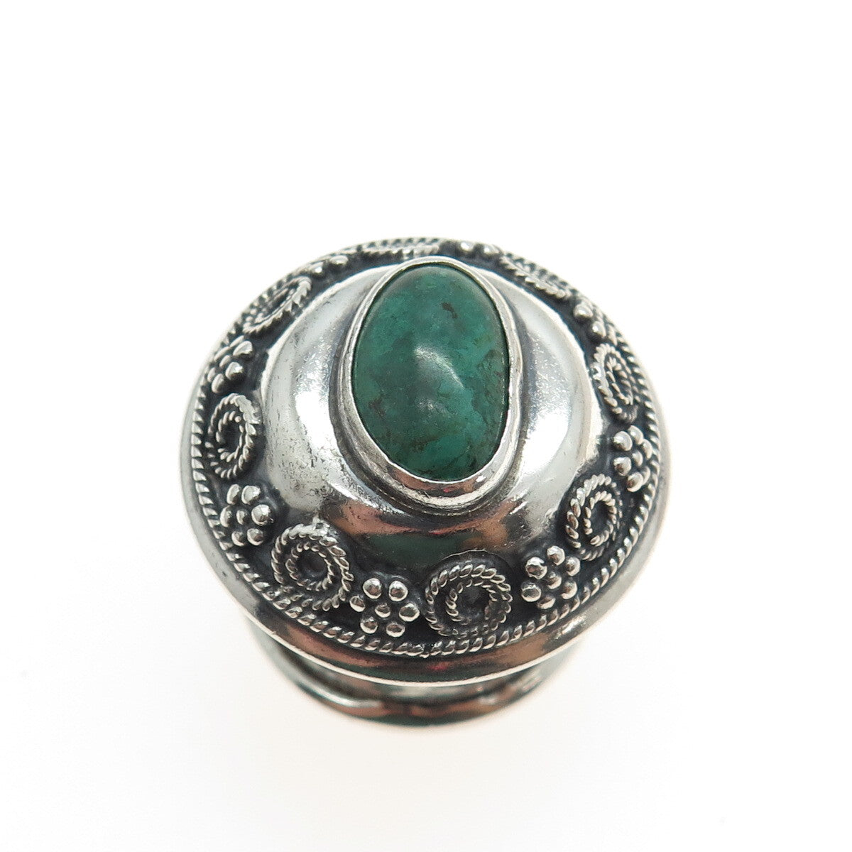 925 Sterling Silver Vintage Israel Real Turquoise Gemstone Flask / Jar Cap