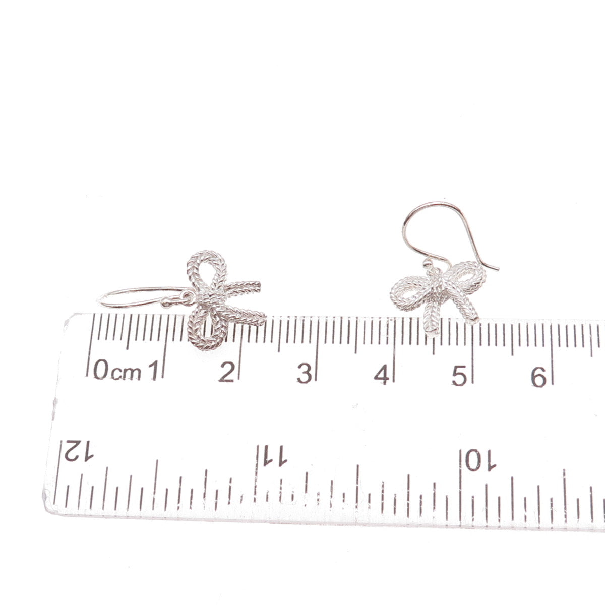 925 Sterling Silver Ribbon Bow Dangle Earrings