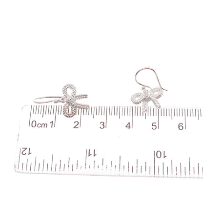 925 Sterling Silver Ribbon Bow Dangle Earrings