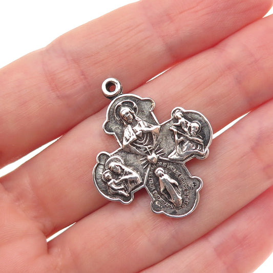 Creed 925 Sterling Silver Antique Art Deco 4-Way Cross Oxidized Charm Pendant