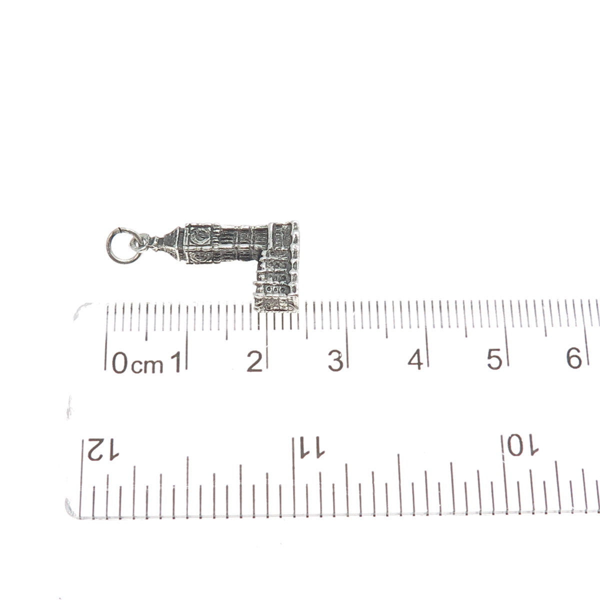 925 Sterling Silver Vintage Big Ben Oxidized Minimalist 3D Charm Pendant