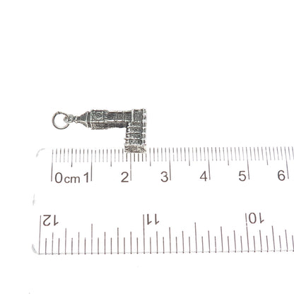 925 Sterling Silver Vintage Big Ben Oxidized Minimalist 3D Charm Pendant