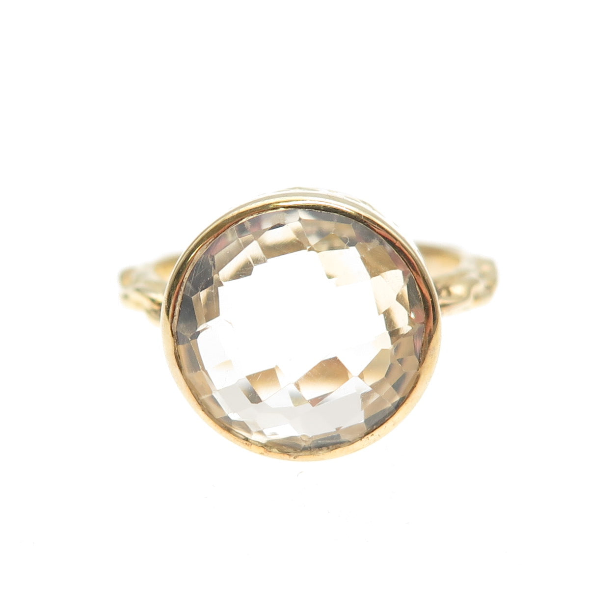 925 Sterling Silver Gold Plated Real Prasiolite Modernist Ring Size 6.75