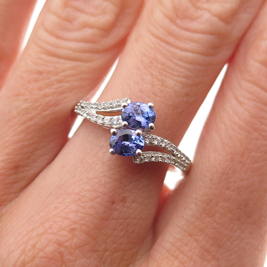 Chuck Clemency 925 Sterling Silver Real Tanzanite & White Topaz Ring Size 8.25