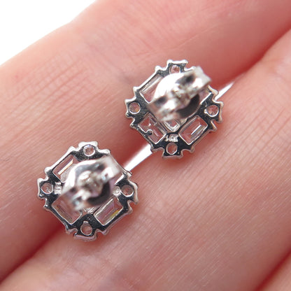 925 Sterling Silver Princess Emerald & Round-Cut C Z Stud Earrings