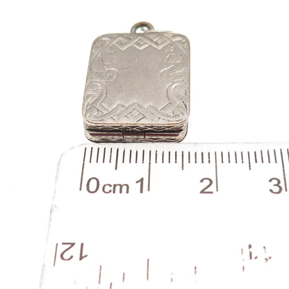 Silver-Tone Antique Art Deco Engraved Floral Locket Box Charm Pendant